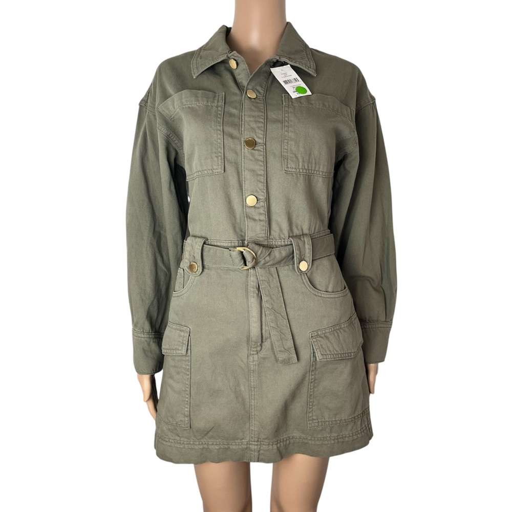 DL1961 New Coletta Utility Mini Shirtdress Cotton Linen Military Green
